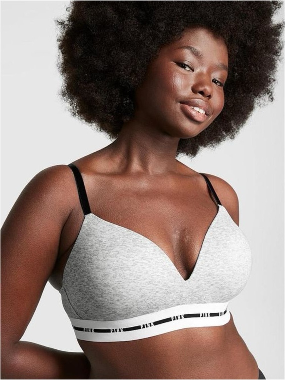 PINK Victoria’s Secret 34DD Wear Everywhere Wireless Push Up Gray Black Sporty